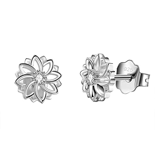 925 Sterling Silver, 14K White Gold/Gold Plated Stud Earrings, Lotus Flower Yoga High Polish Tarnish Resistant Earrings/Silver Earrings, Gold Earrings for Women