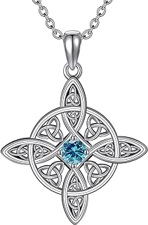 MONGAS Sterling Silver Witches Knot Pendant Necklace with Cable Chain, Simulated Birthstone Designer Amulet Jewelry for Women and Girls
