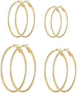 4 Pairs Silver Gold Hoop Earrings for Women | 14K Gold Plated Hoop Earrings Set for Girls Hypoallergenic Earring Lightweight Dangle Earrings Set