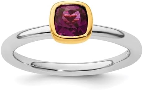 Mother's Day Gift SS Stackable Expressions with Gold-plated Rhodolite Garnet Ring for Women Size 5 to 10