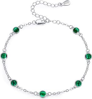 MEDWISE Malachite Bracelet for Women Sterling Silver 7 Malachite Bracelet Round Malachite Jewelry Natural Stone Beads Bracelets