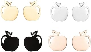 Stainless Steel Push-Back Apple and Pencil Stud Earrings Set - Perfect Gift for Teacher Appreciation -Women's Jewelry, 4 Pairs