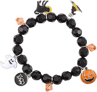 Halloween-Themed Beaded Bracelets with Flat Cable Chain, Crystal & Lobster Claw Clasp - CEALXHENY Alloy & Plastic Charm Bracelets