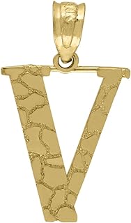 10k Yellow Gold Unisex Nugget Letter Name Personalized Monogram Initial V Charm Pendant Necklace Measures 20.5x11.80mm Wide Jewelry for Women