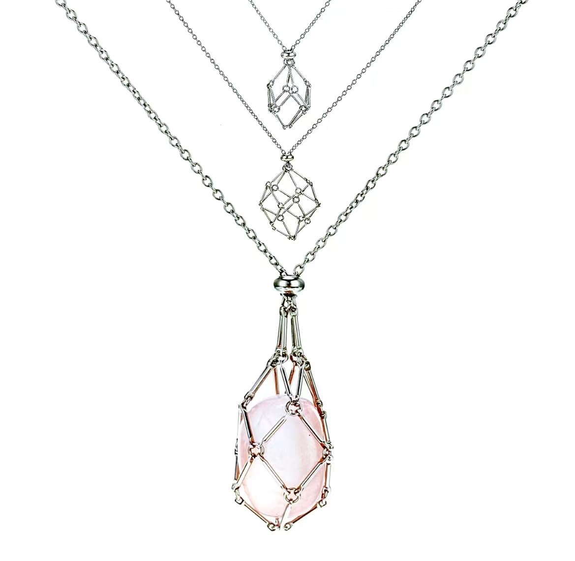 Versatile Platinum Crisscross Chain Crystal Holder Necklace - Perfect DIY Jewelry Valentine's Gift with Adjustable Cage for Energy Stone Lovers