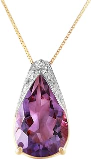 Galaxy Gold GG 16 Inch Choker Yellow Gold Necklace 5 Carat 14k Solid Gold Necklace with Pear-shaped Natural Amethyst Pendant