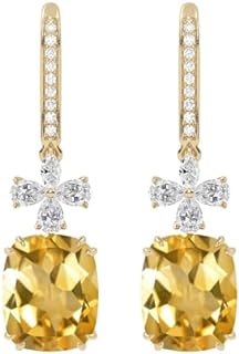 Sterling Silver and Gold Genuine Gemstone Dangle Earrings | Stunning 11x9mm Cushion Gemstone Earrings | for Women and Girls | Hypoallergenic | Lightweight Earrings | Garnet | Citrine | Pink Amethyst | Zircon Earrings