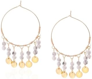 White Howlite Earrings Boho Hoop Earrings – Handmade Bohemian Earrings For Women Big Round Circle Drop Earrings Statement Jewelry