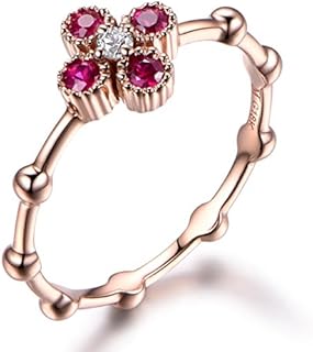 Floral Engagement Ring,Ruby Wedding Band,14K Rose Gold Diamond Wedding Ring Bamboo Matching Band,Reco