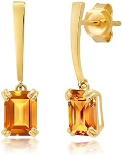 1 CT Emerald Cut Solid 10k Yellow or White Gold Earrings for Women – Solitaire Gemstone Birthstone Earrings Drop Dangle 7mm – Double Prong with Push Back Hypoallergenic by Nicole Miller Fine Jewelry