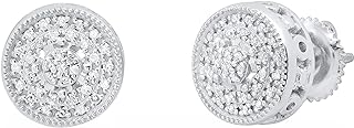 Vintage Round White Diamond Stud Earrings with Screw Back Design in 925 Sterling Silver for Women from Dazzlingrock Collection