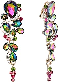 BriLove Clip-On Earrings Women's Bohemian Boho Crystal Wedding Bridal Multiple Teardrop Chandelier Dangle Earrings