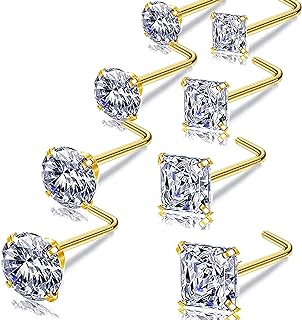 Nose Rings Studs L Nose Rings Screw Nose Rings Nose Bone Studs for Women 18g 20g 22g 14K Gold Plated