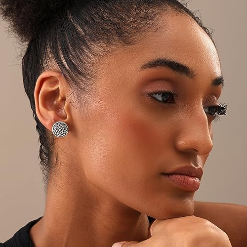 Sterling Silver Jewelry Light-Weight Two-Tone Antique Stud Earrings for Women