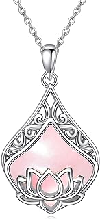 Lobster Clasp Rose Quartz Bead Necklace with Sterling Silver Rolo Chain for Women, Delicate Lotus Flower Design