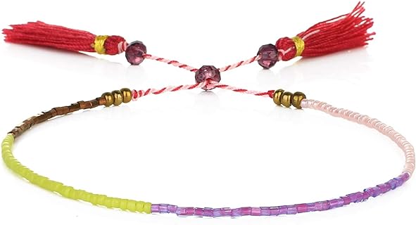 Beaded Tassel Bracelet with Bead Chain, Miyuki Beads for Women - Red KELITCH Friendship Charm Design