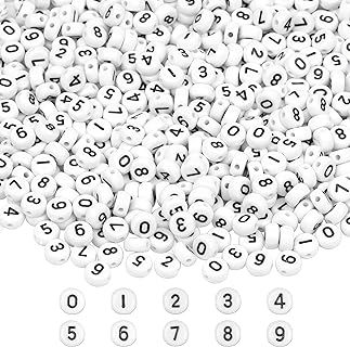 Auvoua 300Pcs Customizable Letter Beads in Durable Acrylic with Black Numbers for Personalized Jewelry - Round Shaped DIY Beads for Bracelets, Necklaces, Keychains