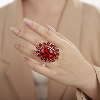 YERTTER Antique Gold Crystal Women Statement Ring Rhinestone Oval Ring Exaggerated Cocktail Ring Vintage Crystal Ring for Women Girls