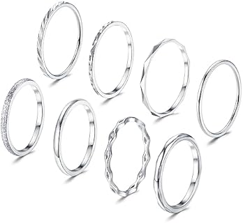 YADOCA 8Pcs 1MM 2MM Stainless Steel Rings for Women Men Minimalist Fashion Dainty Plain Thin Knuckle Stacking Midi Thumb Rings Stackable Statement Band Rings Set Silver Tone Size 4-12