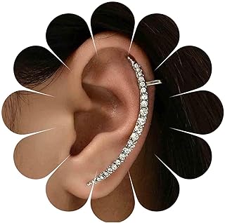 Elegant Boho Cuff Earrings with Rhinestones and Cubic Zirconia - Silver Clip-On Style for Women and Girls