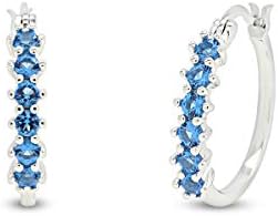 14k Gold Plated 925 Sterling Silver Simulated London Blue Topaz Hoop Earrings Jewelry Gift for womens