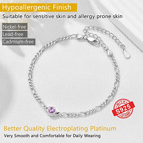 Dainty Birthstone Cute Chain Bracelet/Anklet for Women, 925 Sterling Silver Precious Jewelry, Jan - Dec 12 Options, Bracelet: 6.3"-8.3", Anklet: 8.6"-10.6", Come Gift Box