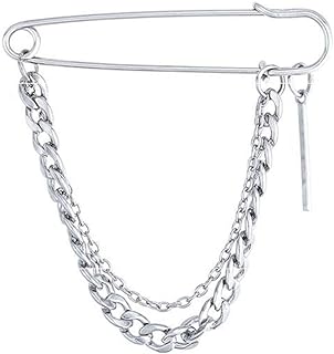 Unisex Retro-Styled Punk Long Chain Brooch Pin with Butterfly Clasp, Stylish Alloy Collar Accessory for Men & Women, Ideal Corsage Pin for Jackets & Coats