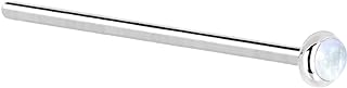 14k White Gold Fishtail Nose Ring with 2mm Rainbow Moonstone - Handcrafted in USA, Comfortable and Elegant Design for Classy Individuals - 18-Gauge, 17mm Length