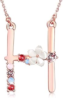 Mother's Day Special - Elegant Austrian Crystal Necklace with Lobster Clasp, Cable Chain featuring Initial 'H' Pendant with Multicolored Crystals and Simulated Pearl Flower Design