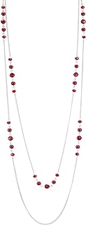 Noessla Women's Long Silver Bohemian Statement Necklace with Cable Chain and Lobster Clasp - Zinc Metal and Crystal Beads Detailing