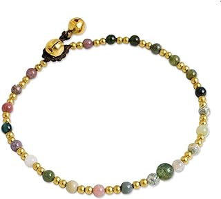 NOVICA Artisan Handmade Agate Anklet Colorful Brass Multicolor Gold Tone Beaded Thailand Dried Herb Birthstone 'Cheerful Walk'