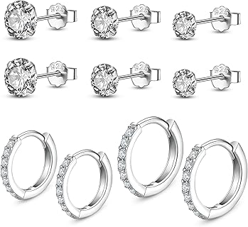 Yorgewd Ensemble de 5 Paires Boucles d'Oreilles en Argent Sterling 925 avec Zircon Cubique, Taille 8.5mm/10.5mm, Hypoallergénique, Idéal pour Occasions Spéciales pour Homme et Femme