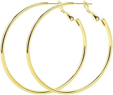 925 Sterling Silver Hoop Earrings,18K Gold Plated Polished Round Hoop Earrings For Women,Girls' Gifts