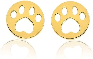 14K Solid Yellow Gold Paw Disc Stud Earrings with Push Back for Unisex - Dainty, Distinctly Polished Animal-Inspired Design