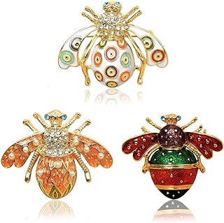 3 Pcs Vintage Bee Brooch Pins for Woman,Enamel Bee Brooches Lapel Pins Fashion Jewelry Accessories for Clothes Collar Dress Scarf Bag Jackets Decoration Gift