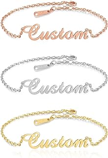 YESTIME Custom Name Bracelets - 18K Gold Plated Adjustable Personalized Name Anklet Bracelets, Customized Jewelry Gift for Women Girls
