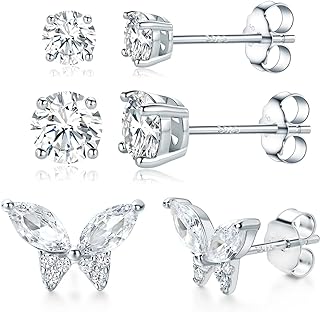 Chic Sterling Silver TIKJE Stud Earrings Set with Cubic Zirconia & Push Back Design, 14K Gold and White Gold Plated - Perfect for Women's Everyday Elegance or Special Occasions