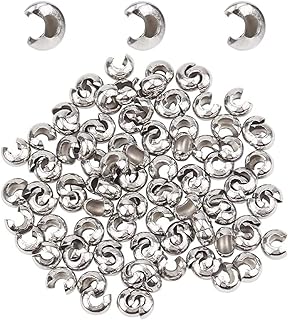 Stainless Steel & Glass Silver Crimp Bead Knot Covers for DIY Jewelry Making with Unique Half Round Design by AEGYPIUS - Pack of 100