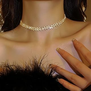 JEAIRTS Choker Rhinestone Necklace Diamond Row Necklaces Crystal Chokers Necklace Chain Jewerly Sparkly Party Prom Accessories for Women and Girls