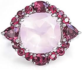 Rose Quartz & Rhodolite Sterling Silver Cluster Ring for Women, Sophisticated Design in Size 6
