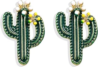 coadipress Cactus Stud Earrings for Women Girls Creative Vintage Gold Plated Desert Green Plant Yellow Cacti Flower Studs Jewelry Gifts