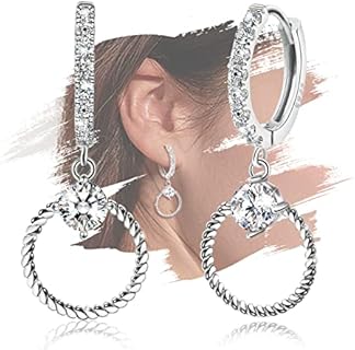 Sterling Silver Hoop Earrings With Drop Dangle Hypoallergenic Twisted Huggie Earrings with Charms Cubic Zirconia Fashion for Women Girls Gifts for Valentine's Day