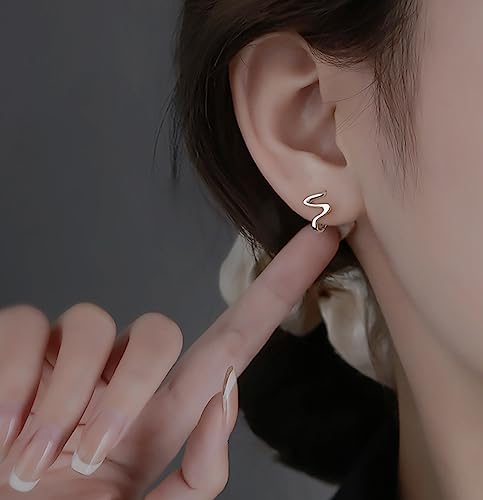 Reffeer Solid 925 Sterling Silver Ocean Wave Hoop Earrings Huggies for Women Girls Cartilage Hoop Earrings Helix Minimalist