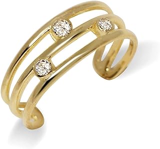 JewelryWeb - Solid 10K Gold 3 Row Scattered Simulated Diamond Toe Ring - 6mm x 15mm - Adjustable Boho Toe Ring - Foot Jewelry - Non Tarnish Toe Ring for Woman