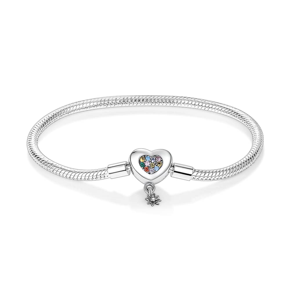 KUNSIR 925 Sterling Silver Palm Clasp Snake Chain Bracelet Basic Charm Bracelets Fit Any PDL Charm, with for Teen Girls Women
