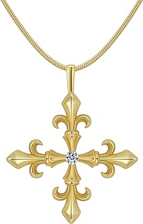 14 k gold Necklace for Women - Fleur De Lis Deni Cross Pendant Necklace | Gift for Her, Birthday, Valentine's day & Wedding Anniversary