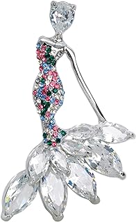 Gyn&Joy Women's Mermaid Brooch Featuring Alluring Cubic Zirconia and Crystal Gemstones, with a Robust Lobster Claw Clasp