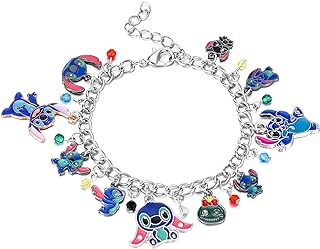 MEDFOLY Stitch Charm Bracelet,Ohana Means Family Anime Stitch Pendants Chain Bangle,Cartoon Jewelry Gifts for Girls Women Boys