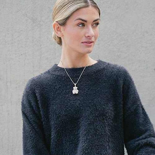 Teddy Bear Necklaces for Women - Sterling Silver Necklace with Cubic Zirconia Stones Pendant - Pendant Necklace with 18'' Box Link Chain for Birthday