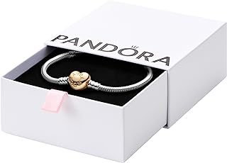 PANDORA Moments Heart Clasp Snake Chain Bracelet - Two-Tone Charm Bracelet for Women - Compatible with PANDORA Moments Charms - Sterling Silver & PANDORA Shine - Mother's Day Gift with Gift Box - 7.9"